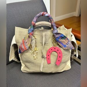 Chic Beige leather, suede and linen Cream Tote Bag by Let & Her 💕